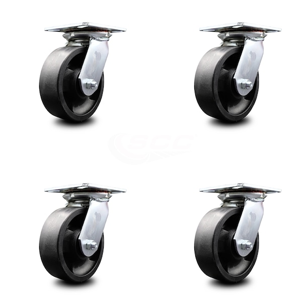 6 Inch Heavy Duty Glass Filled Nylon Caster Set with Ball Bearings SCC, 4PK
